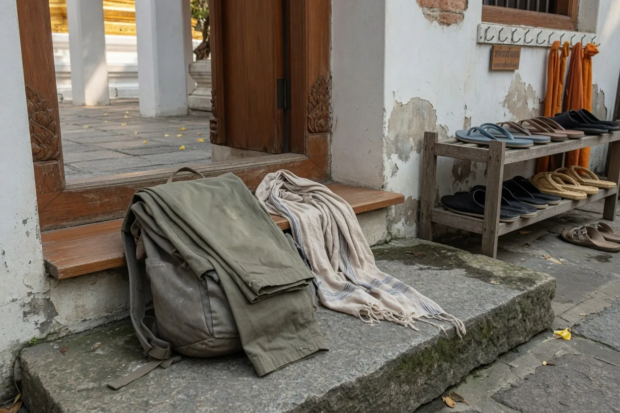 Temple etiquette — on the ground.